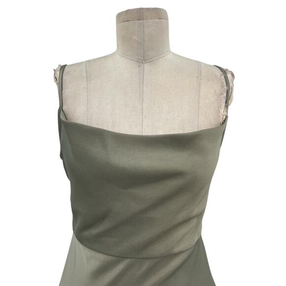 BHLDN Cali Satin Cowl-Neck Midi Slip Dress Moss Green Size US 4 - Picture 3 of 16